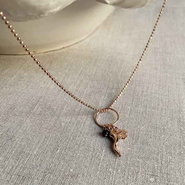 Horn n' Circle Long Necklace | Rose Gold