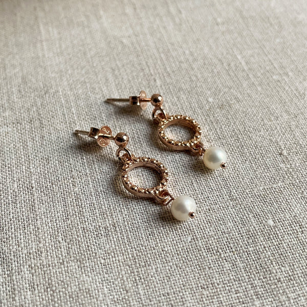 Circle and Pearl Earrings | Rose Gold