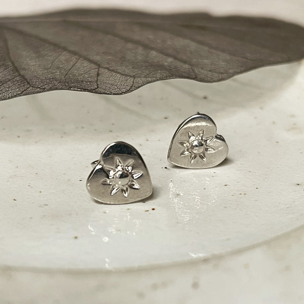 Large Boho Heart Earrings | Silver